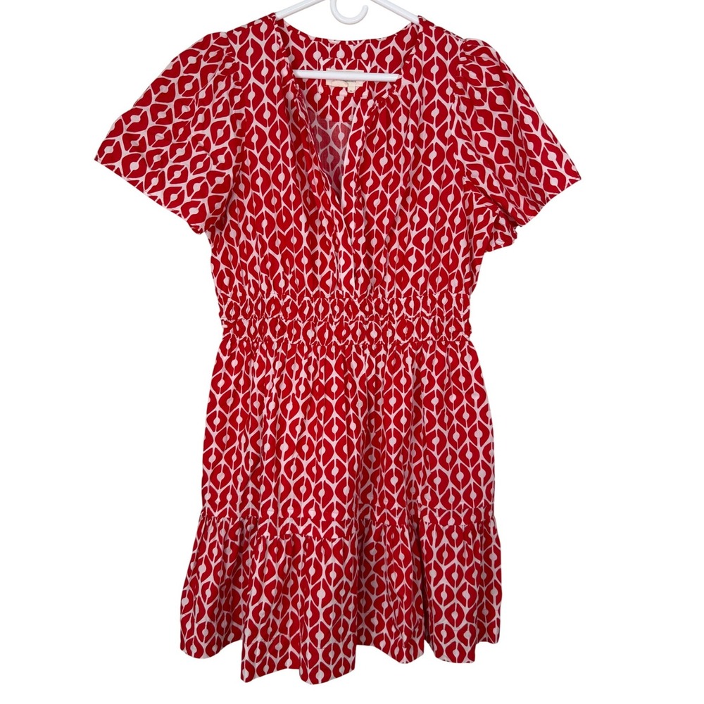 Anthropologie The Somerset Red White Geometric Print Cotton Dress XL OB1380916